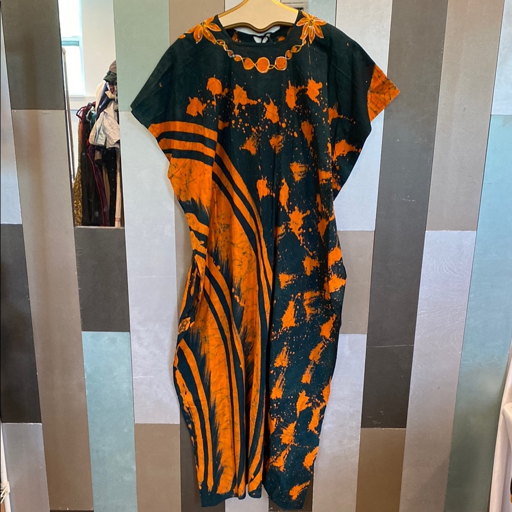 Orange and Black Tie-Dye Kaftan Dress
